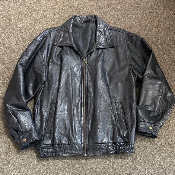 Men's Black Patchwork Leather Jacket